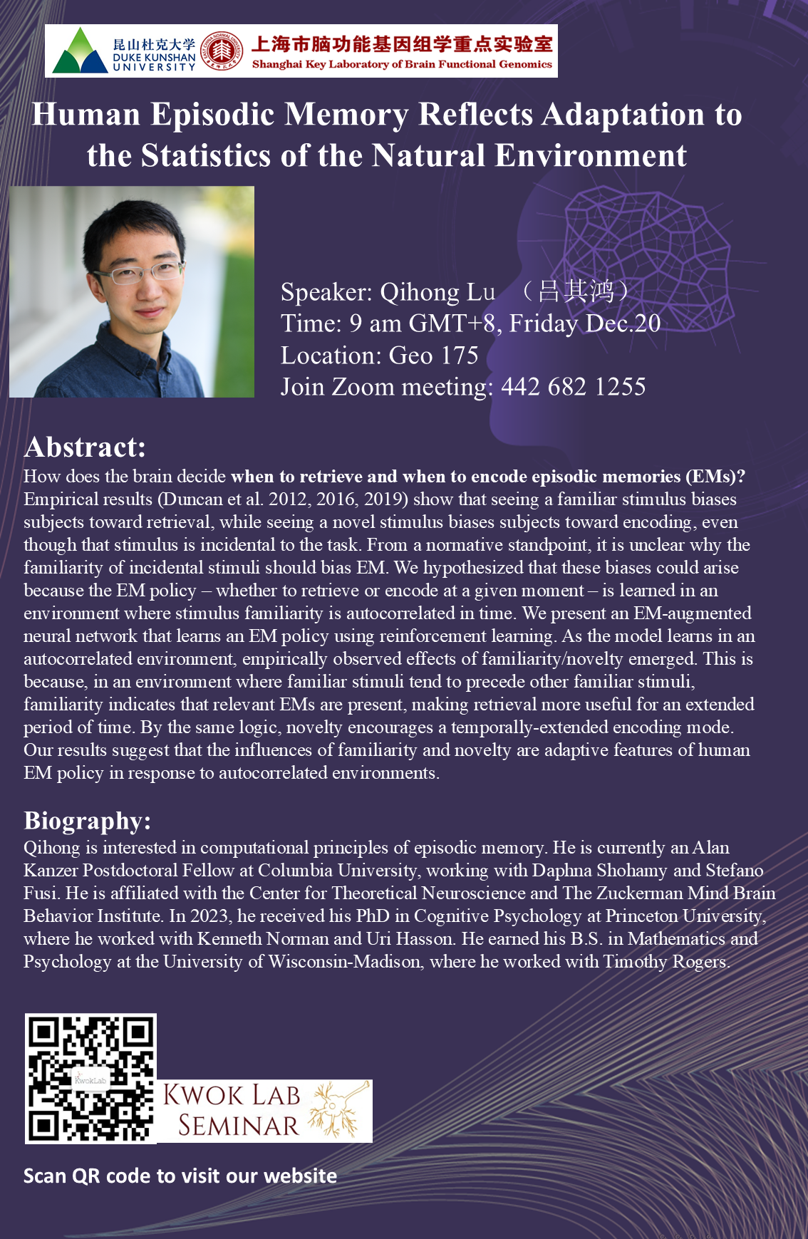 Guest Speaker Seminar : Dr. Qihong Lu